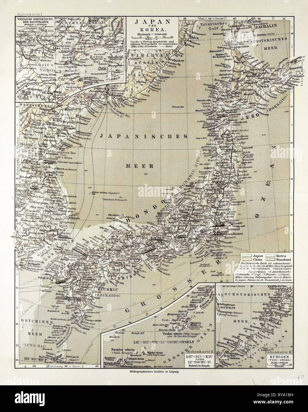 Map of Japan 1899 Stock Photo