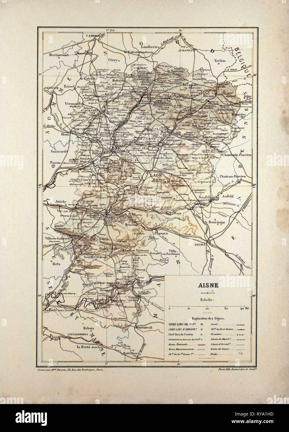 Map of Aisne France Stock Photo