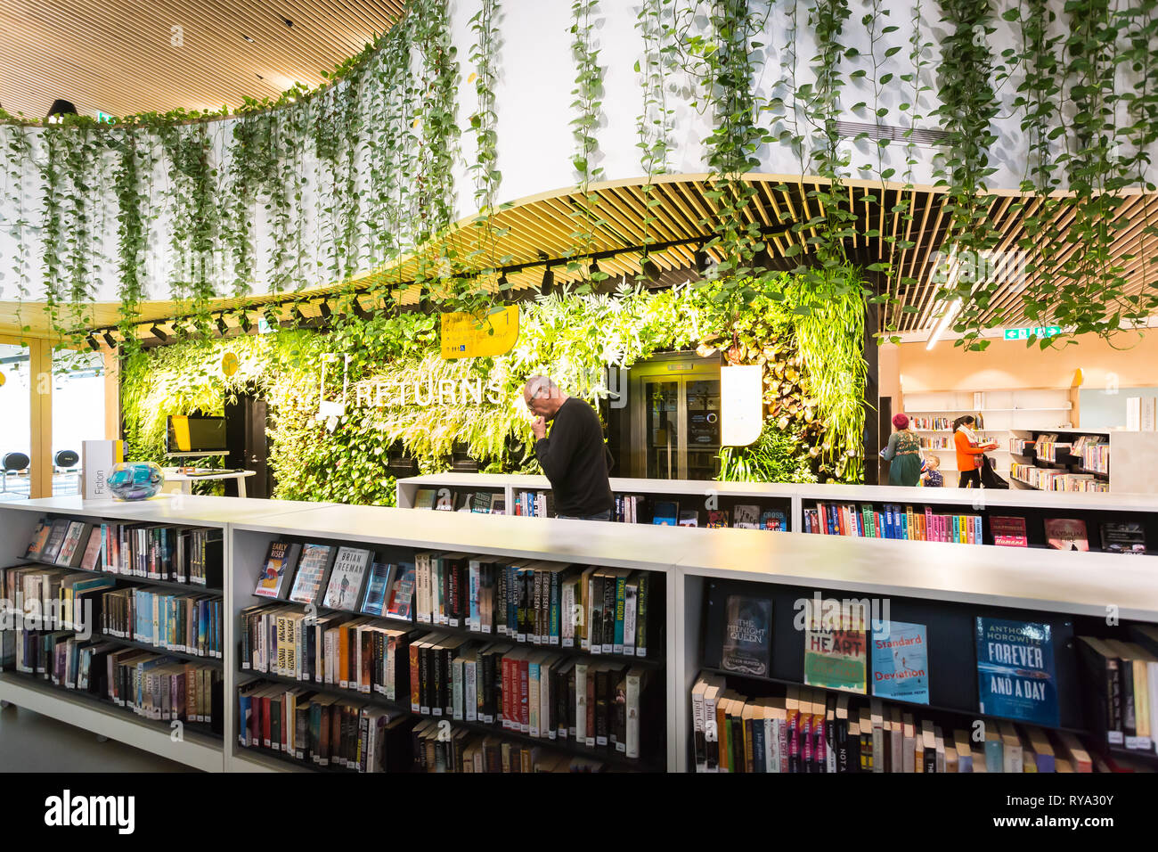 Woollahra Library Is Totally Unique In That It Is Surrounded By Greenery Inside The Entrance Has A Vertical Garden Wall Where Books Can Be Returned T Stock Photo Alamy