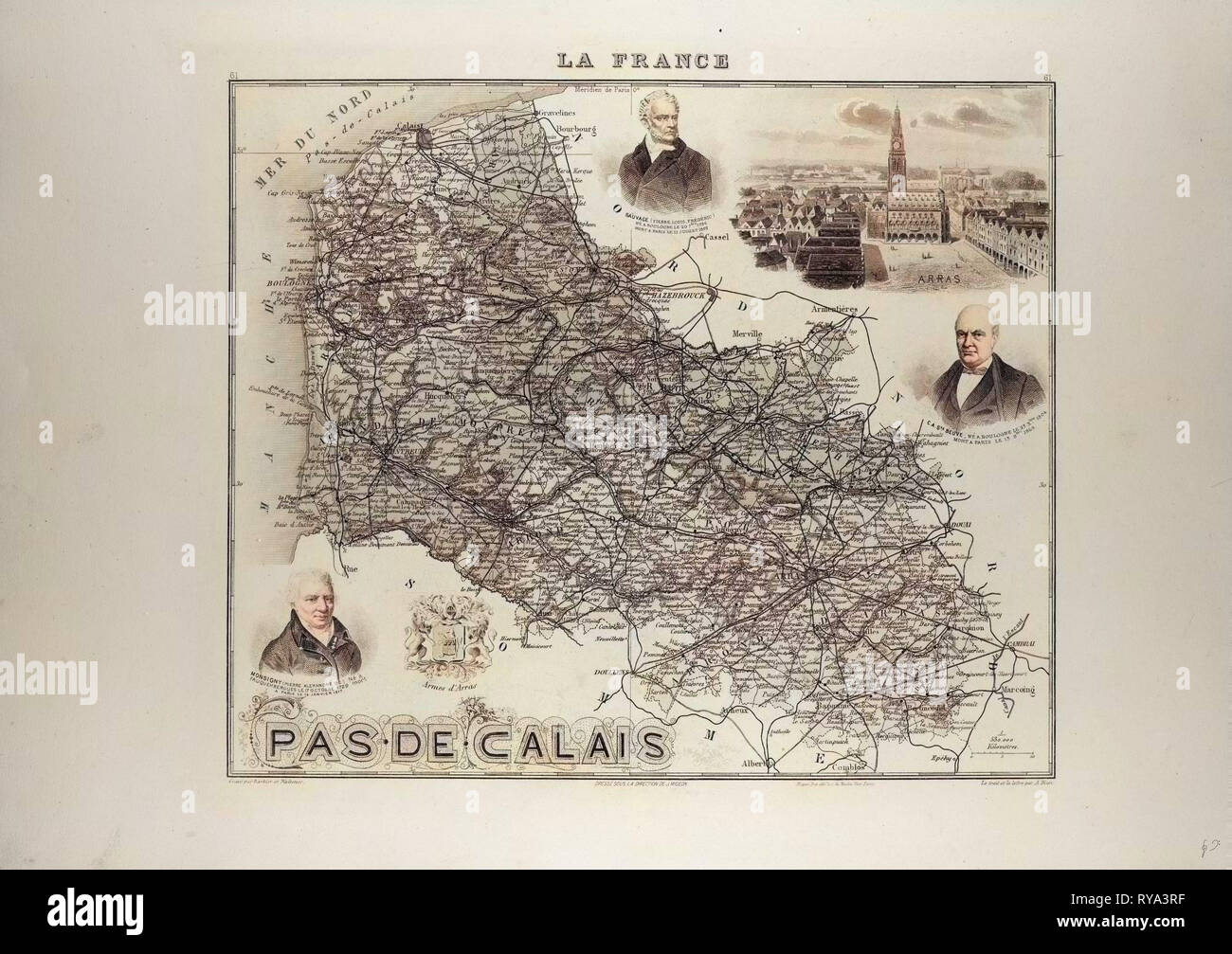 Map of Pas De Calais 1896 France Stock Photo