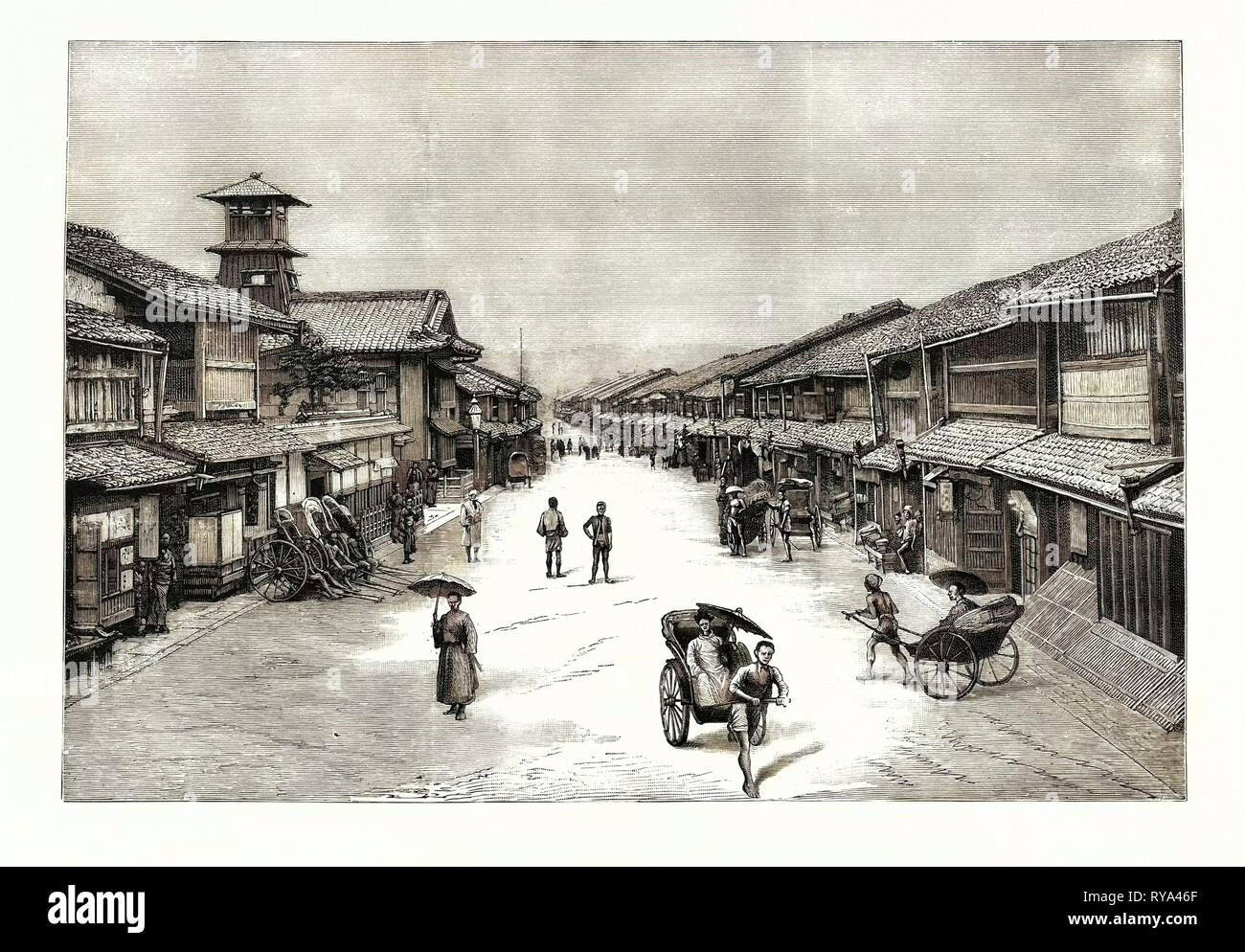 The Attack Upon the Czarevitch of Russia by a Japanese Policeman: The Main Street of Kyoto Where His Imperial Highness Was Staying Japan Stock Photo