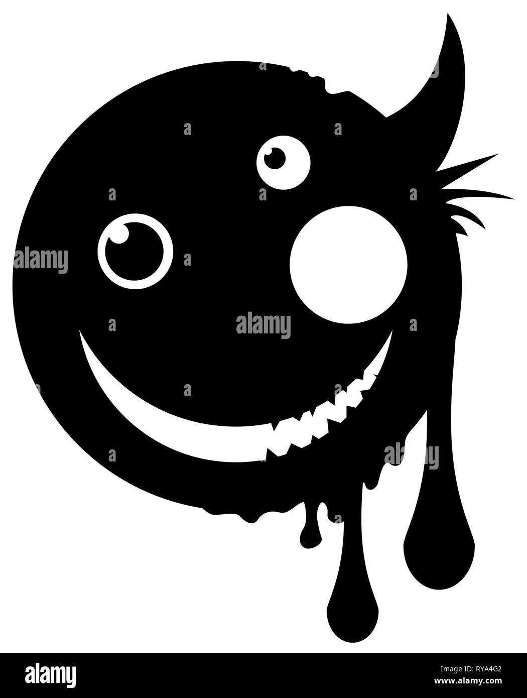 Mutant happy face round icon symbol stencil black, vector illustration, horizontal, over white, isolated Stock Vector