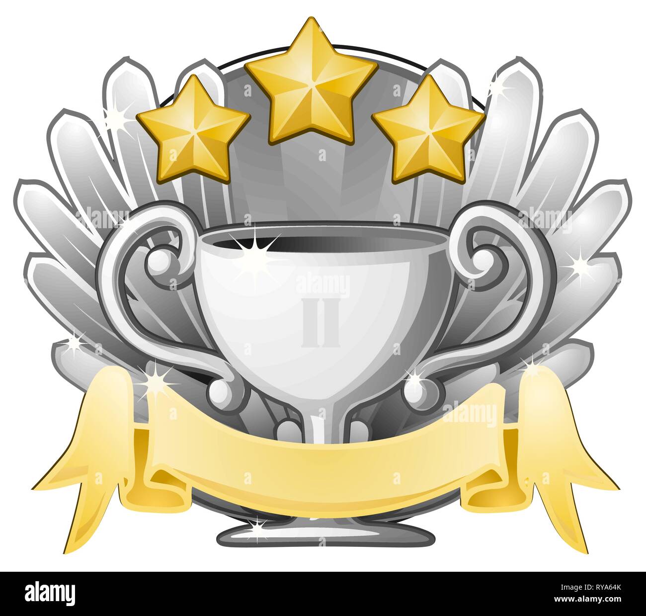 Award emblem trophy, second place silver cup, color vector illustration design, horizontal, over white, isolated Stock Vector