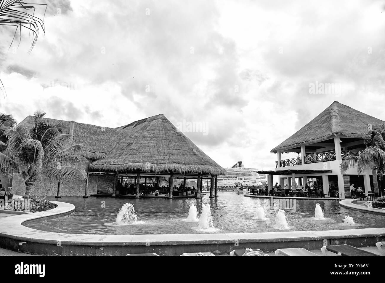 COSTA MAYA, MEXICO December 19, 2015 swimming pool with blue water