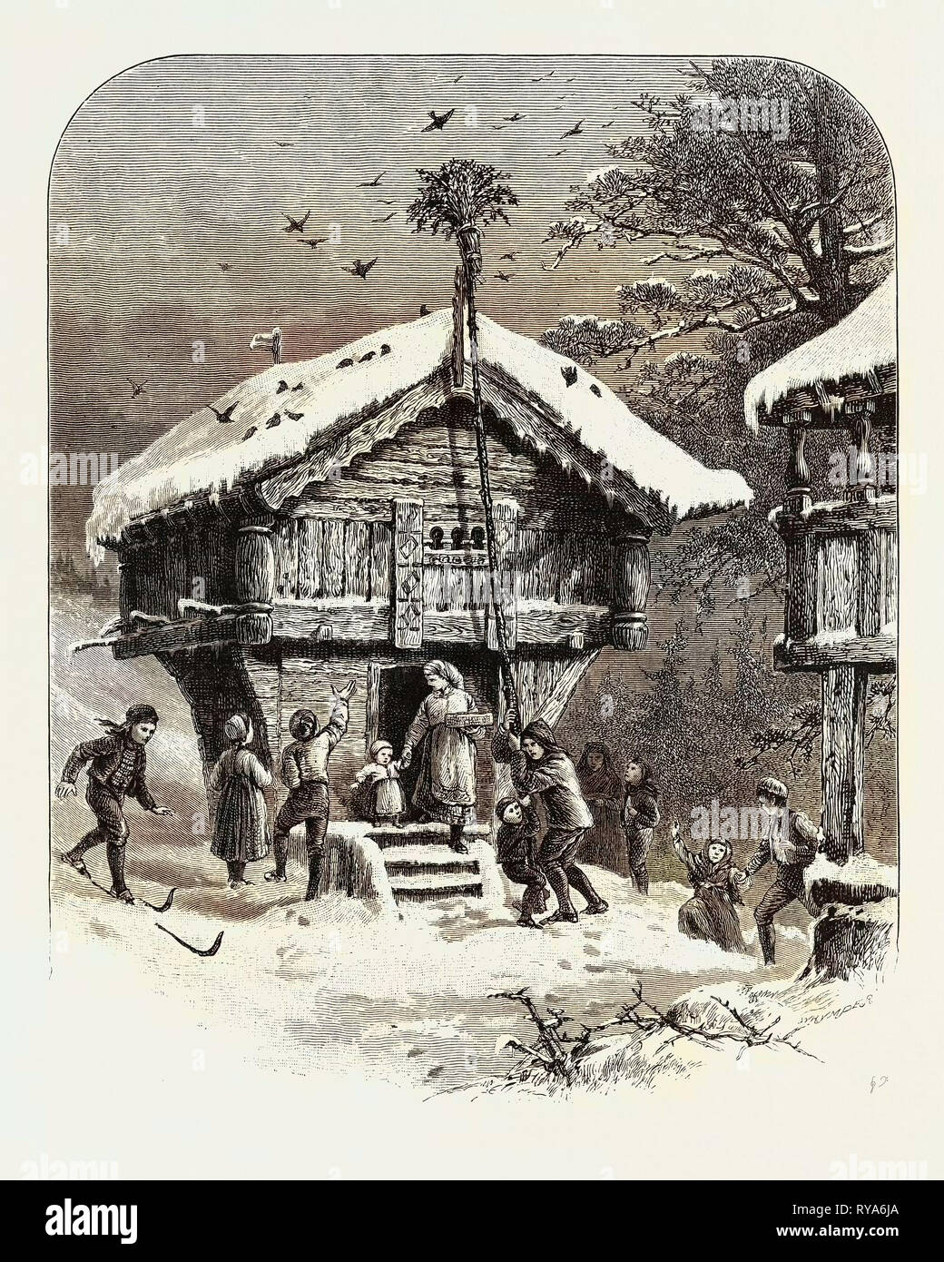 Celebrating Yule-Tide, from a Painting by A. Tidemand. Yule or Yuletide ('Yule Time') is a Religious Festival Observed by the Northern European Peoples, Later Being Absorbed Into and Equated with the Christian Festival of Christmas Stock Photo