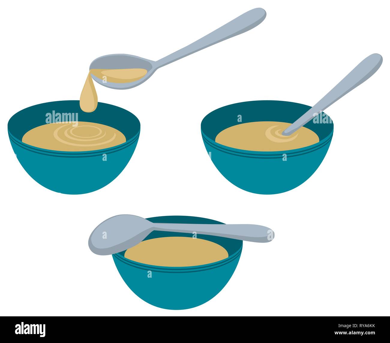 Soup bowl with spoon, vector cartoon color illustration design element  horizontal, over white, isolated Stock Vector Image & Art - Alamy