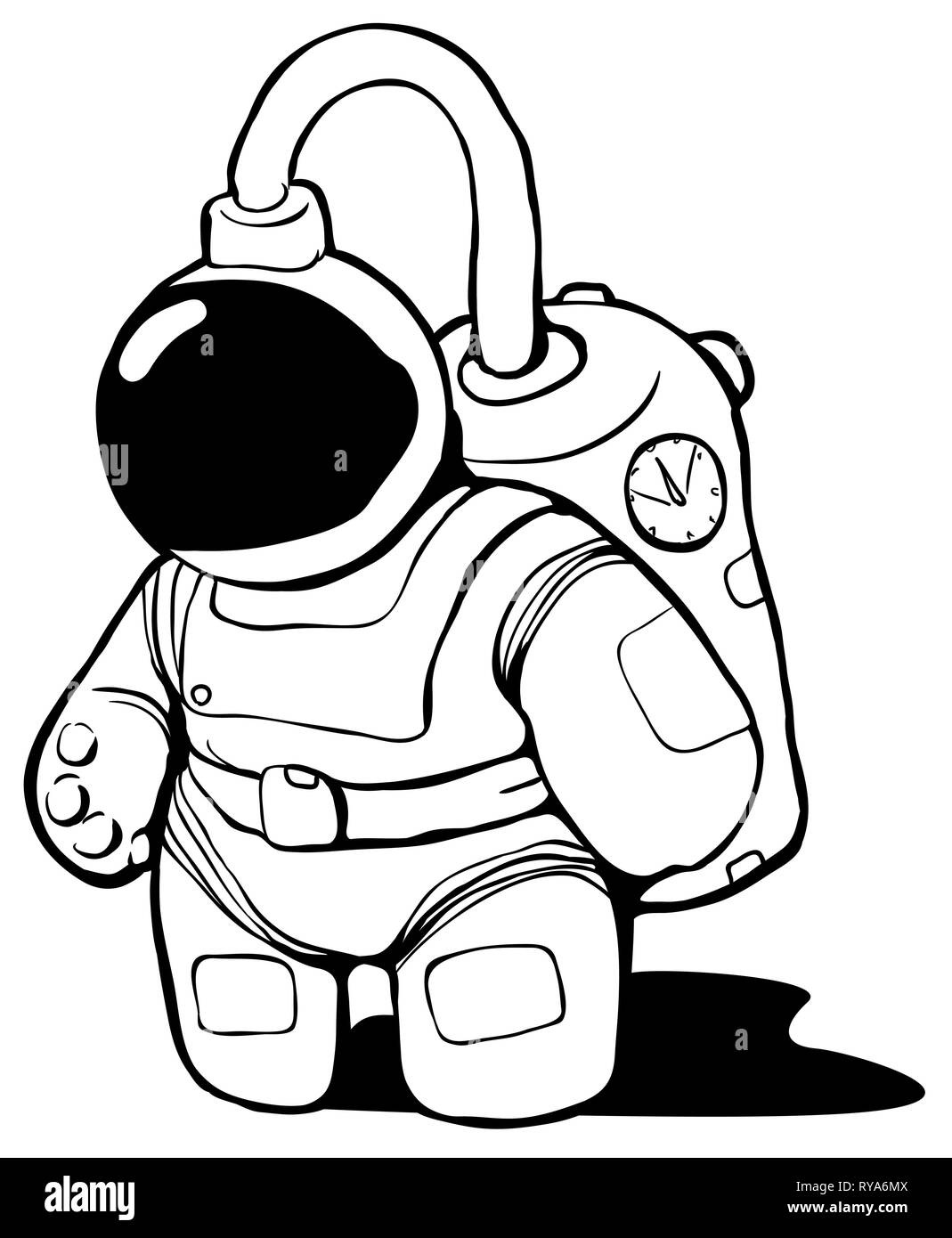 Space suit cartoon line drawing, vector, vertical, over white Stock Vector  Image & Art - Alamy