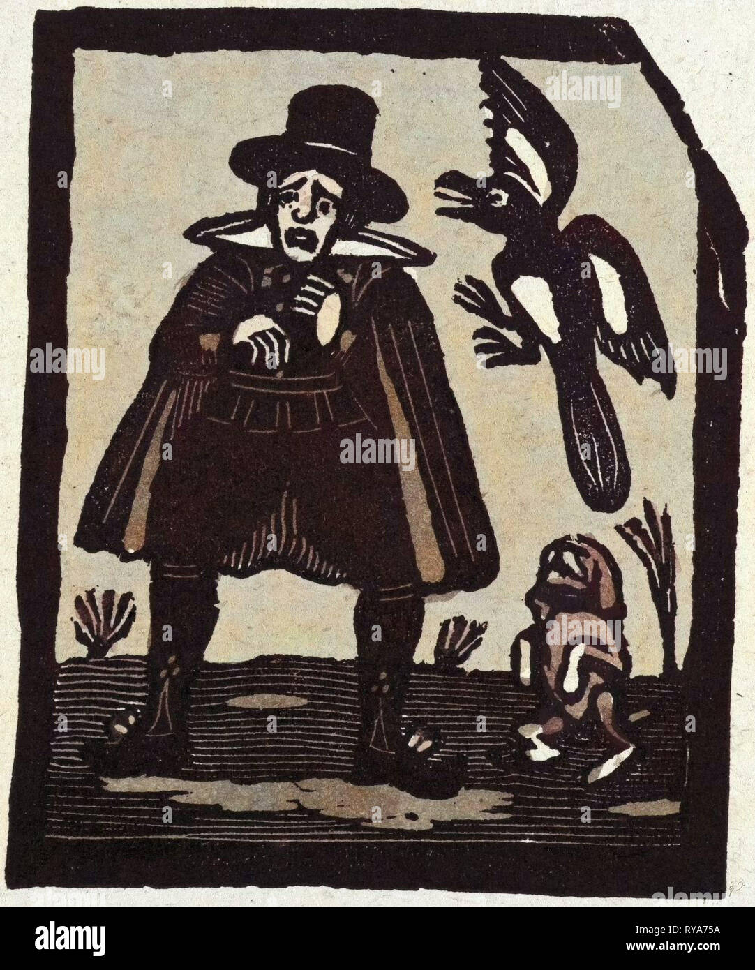 Illustration of English Tales Folk Tales and Ballads. A Man Afraid of a Magpie Stock Photo