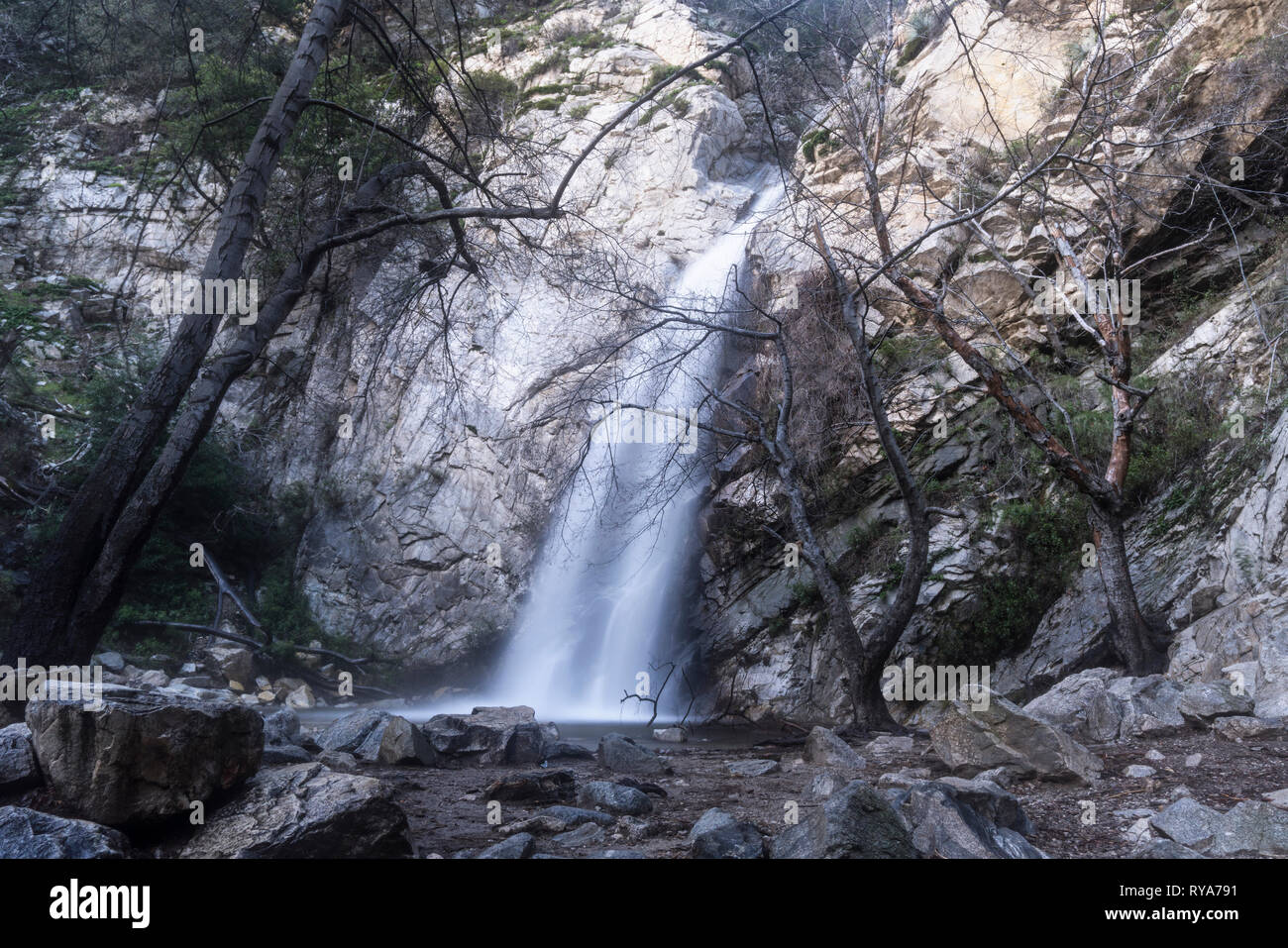Sturtevant Falls and Creek with motion blur.  A popular Angeles National Forest natural area in the San Gabriel Mountains near Los Angeles and Pasaden Stock Photo