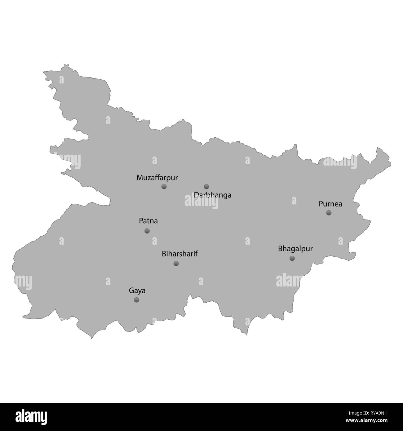 High Quality Map Of Bihar Is A State Of India, With Main Cities ...