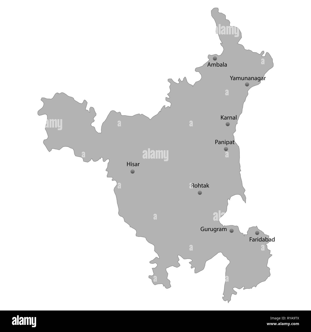 haryana map vector high resolution stock photography and images alamy https www alamy com high quality map of haryana is a state of india with main cities location image240557770 html