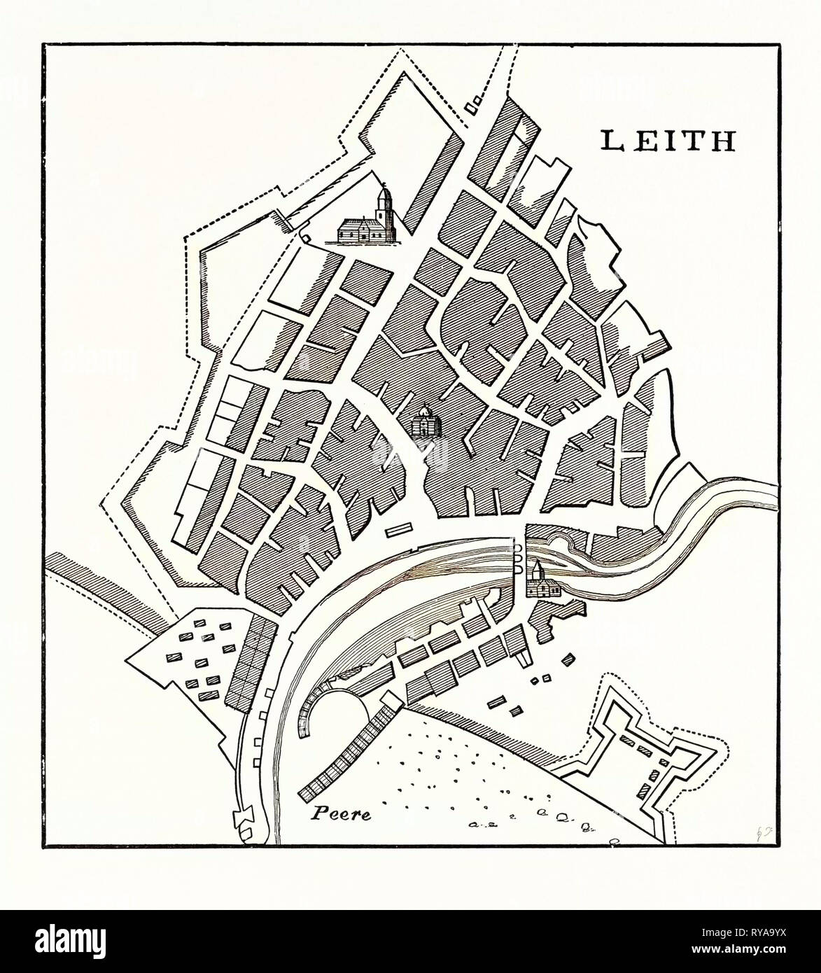 Edinburgh: Plan of Leith Showing the Eastern Fortifications. (Facsimile after Greenville Collins' Great Britain's Coasting Pilot London 1693 Stock Photo