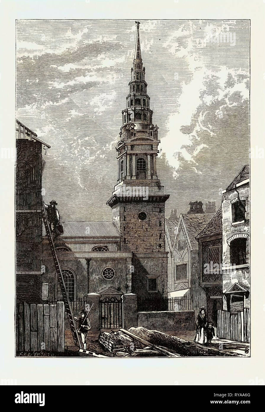 St. Bride's Church Fleet Street 1824 London Stock Photo