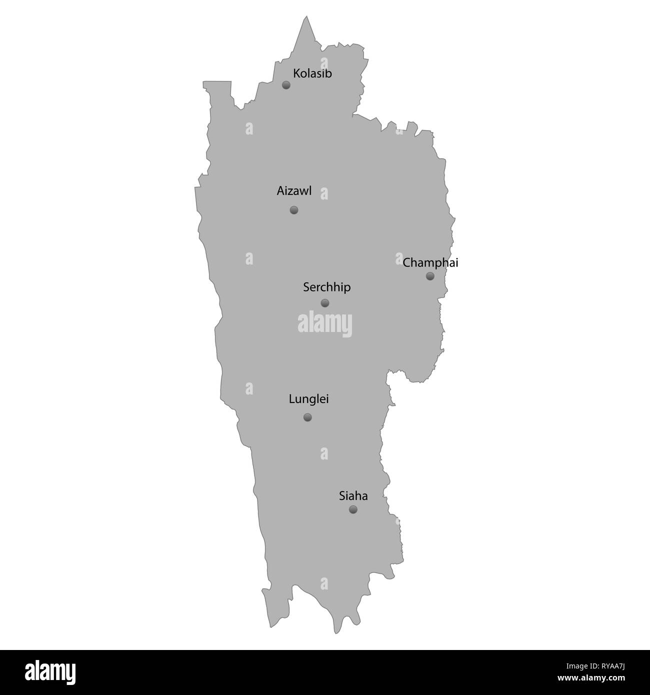High Quality map of Mizoram is a state of India. With main cities ...
