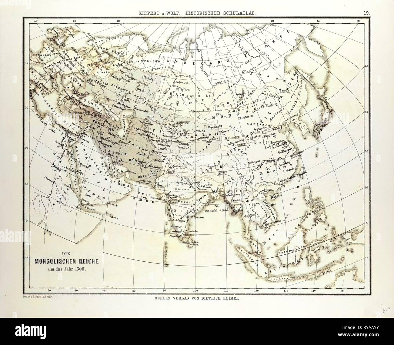 Map of the Mongolian Empire in 1300 Stock Photo