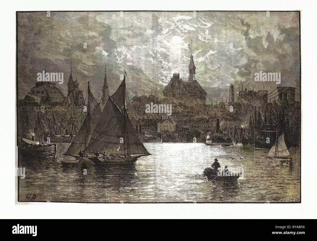 New York a Cortlandt Street Ferry-Boat, Jersey Side. Drawn Granville  Perkins, Engraving 1880, US, USA Stock Photo - Alamy