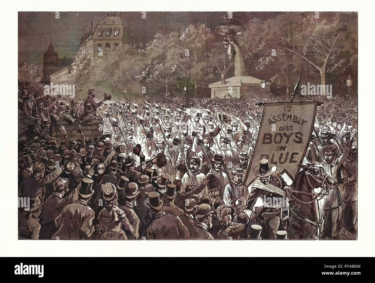 Republican Enthusiasm in New York, the Grand Procession October 11, Politics, Political, Politic, Campaign, Patriotic, Engraving 1880, US, USA, America Stock Photo