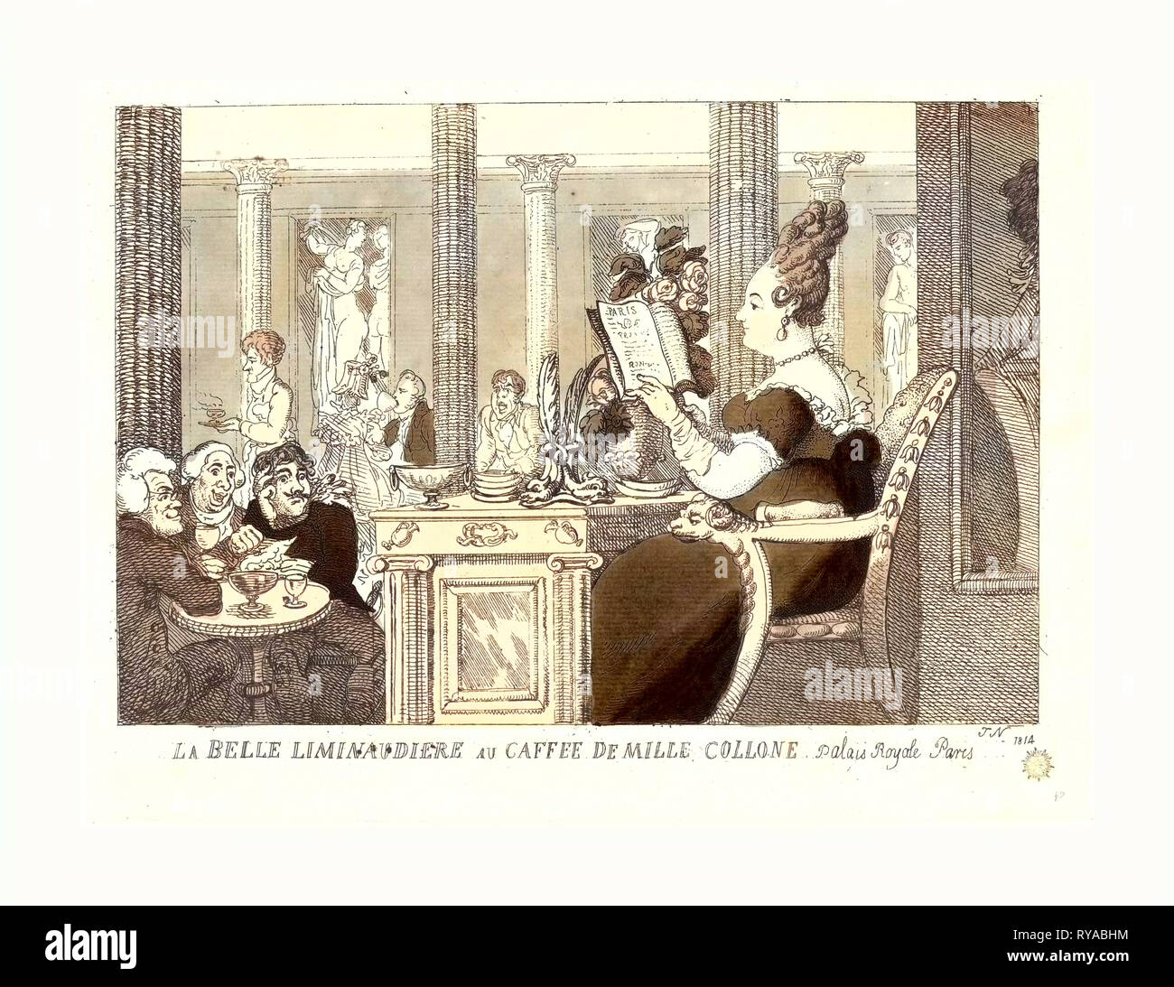 La Belle Limonaudiere Au Cafe Des Mille Colonnes, Palais Royal, Paris, 1814, Hand-Colored Etching, Rosenwald Collection Stock Photo