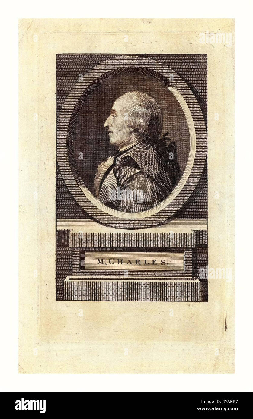 M. Charles,  Head-and-Shoulders Profile Portrait of French Balloonist J.A.C. Charles, Who Made the First Flight in a Hydrogen Balloon, Dec. 1, 1783 Stock Photo