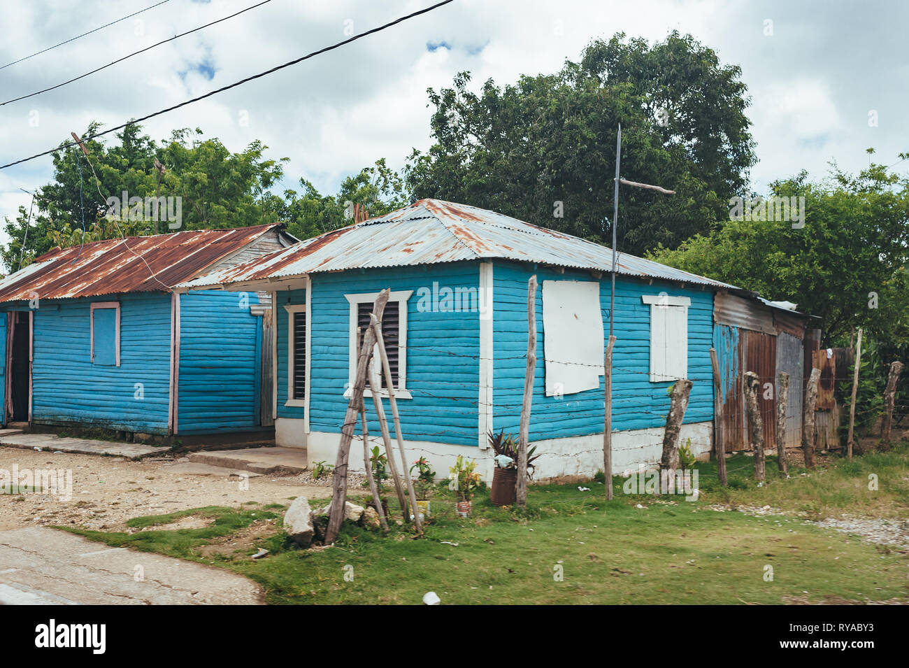 Classical caribbean wooden house. Dominican Republic.. Colorful Caribbean House. Wodden house in