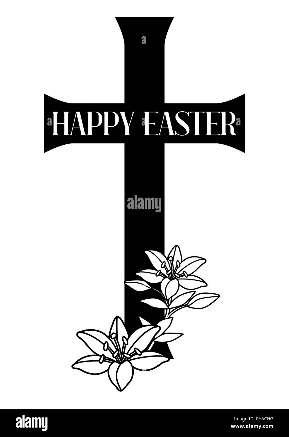 Happy Easter concept illustration. Cross and lilies. Stock Vector