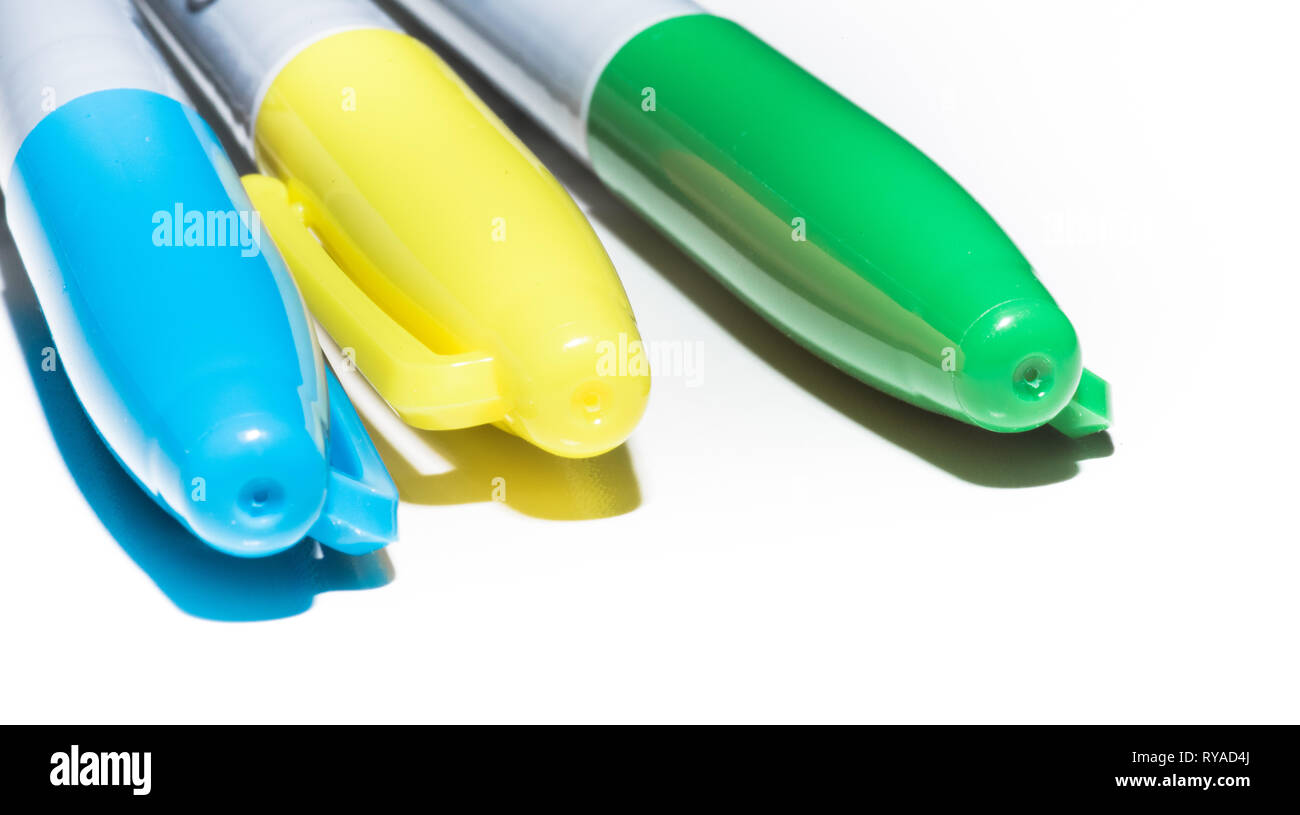 Colourful markers on white background Stock Photo