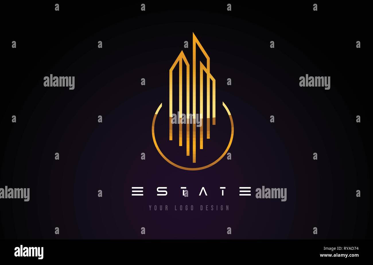 Gold Real Estate Modern Monogram Logo Design. Real Estate Lines