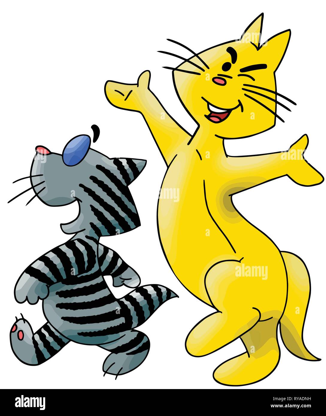 Cartoon cats walking happily together vector illustration Stock Vector