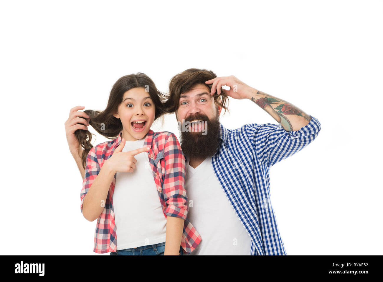 He Envies My Hairstyle Man With Beard And Little Girl Long Hair