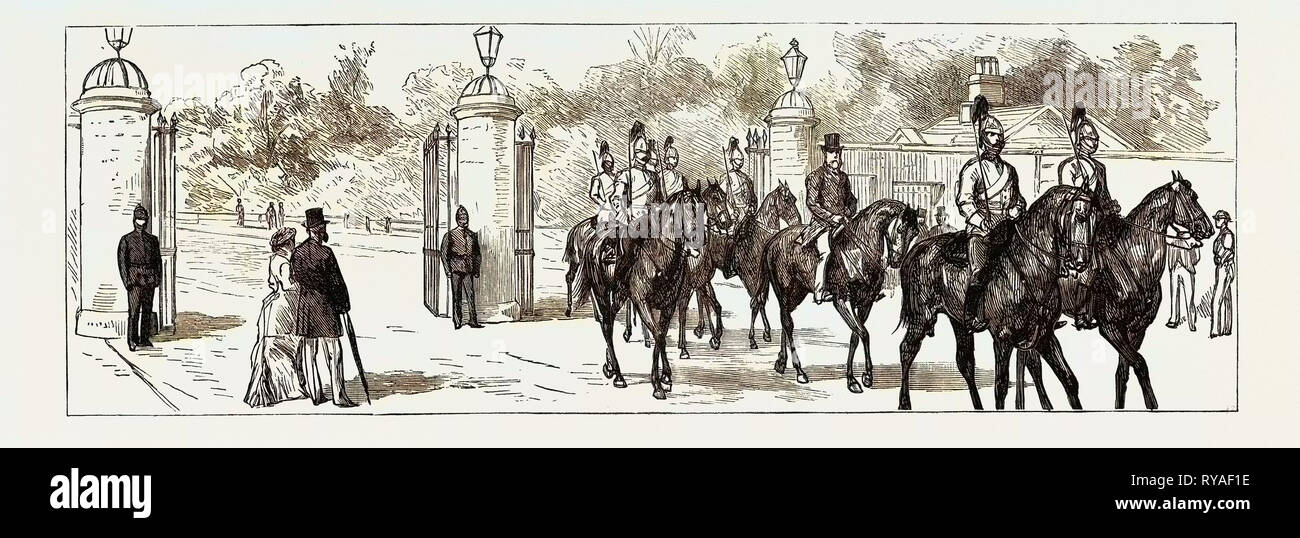 The Condition of Ireland: Precautions at the Viceregal Court, Dublin: Earl Spencer Going to the Castle Under Military Escort Stock Photo