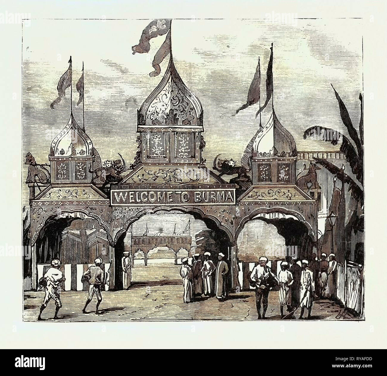 The Viceroy of India's Visit to Rangoon, British Burma: Arch Erected by ...