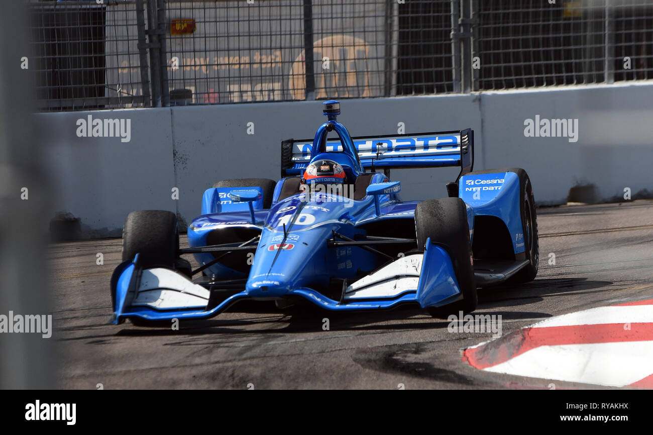 March 10, 2019 - St. Petersburg, Florida, United States - Chip Ganassi Racing driver Felix Rosenqvist of Sweden drives through turn ten during the Firestone Grand Prix of St. Petersburg on March 10, 2019 in St. Petersburg, Florida. He finished fourth in his IndyCar debut while Josef Newgarden of the United States won the race. (Paul Hennessy/Alamy) Stock Photo