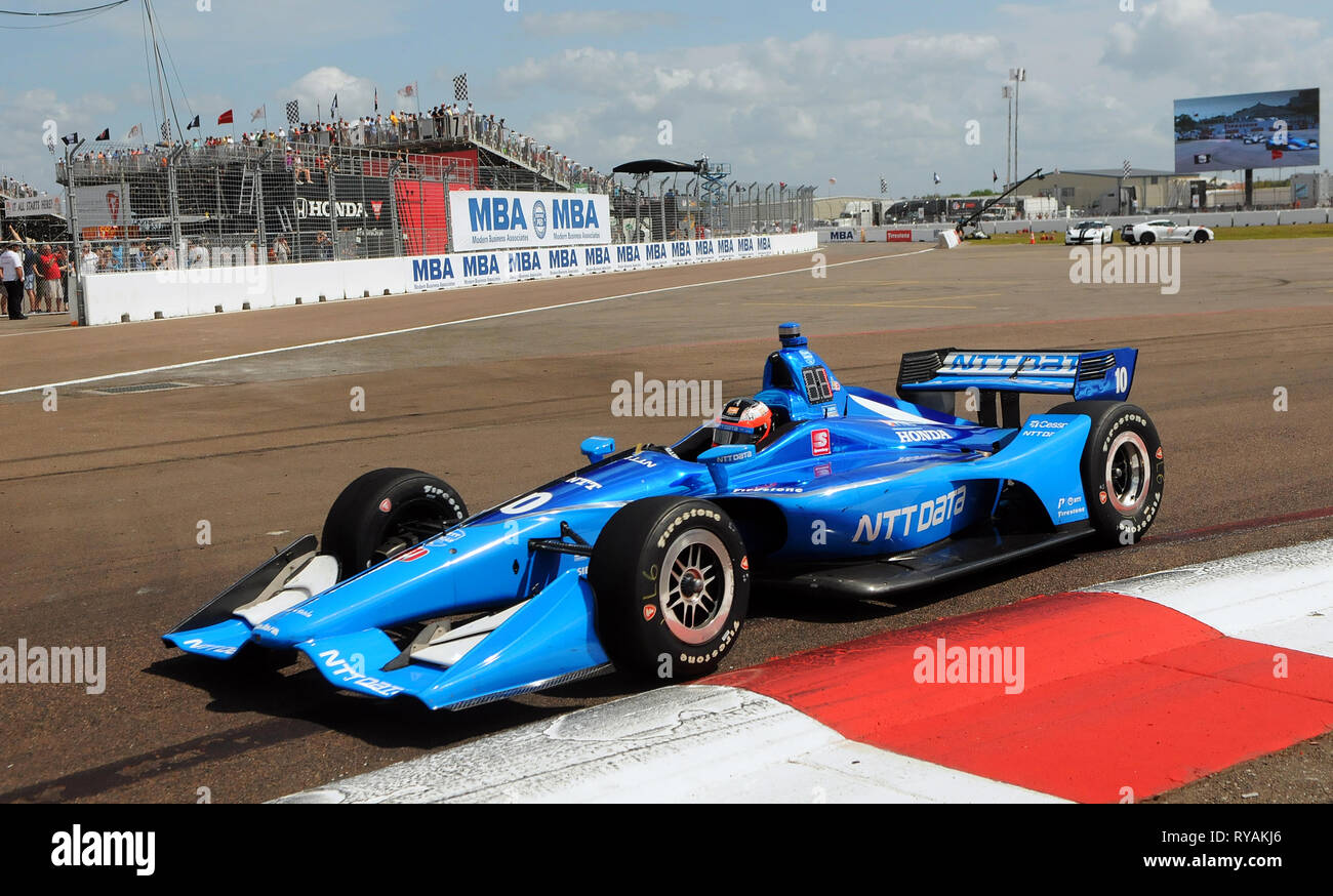 March 10, 2019 - St. Petersburg, Florida, United States - Chip Ganassi Racing driver Felix Rosenqvist of Sweden approaches turn two during the Firestone Grand Prix of St. Petersburg on March 10, 2019 in St. Petersburg, Florida. He finished fourth in his IndyCar debut while Josef Newgarden of the United States won the race. (Paul Hennessy/Alamy) Stock Photo