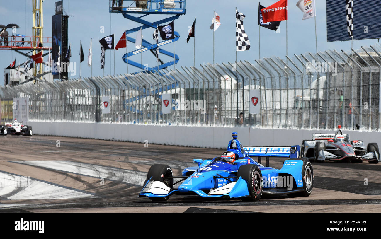 March 10, 2019 - St. Petersburg, Florida, United States - Chip Ganassi Racing driver Felix Rosenqvist of Sweden drives through turn one during the Firestone Grand Prix of St. Petersburg on March 10, 2019 in St. Petersburg, Florida. He finished in fourth place in his IndyCar debut while Josef Newgarden of the United States won the race. (Paul Hennessy/Alamy) Stock Photo