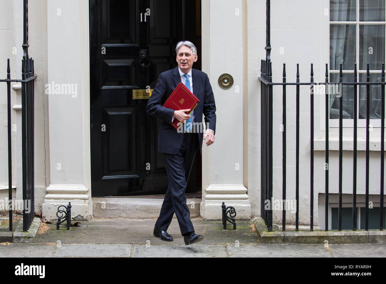 London, UK. 13th Mar, 2019. Chancellor of the Exchequer Philip Hammond leaves 11 Downing Street to present the Spring Statement in the House of Commons. Credit: Mark Kerrison/Alamy Live News Stock Photo