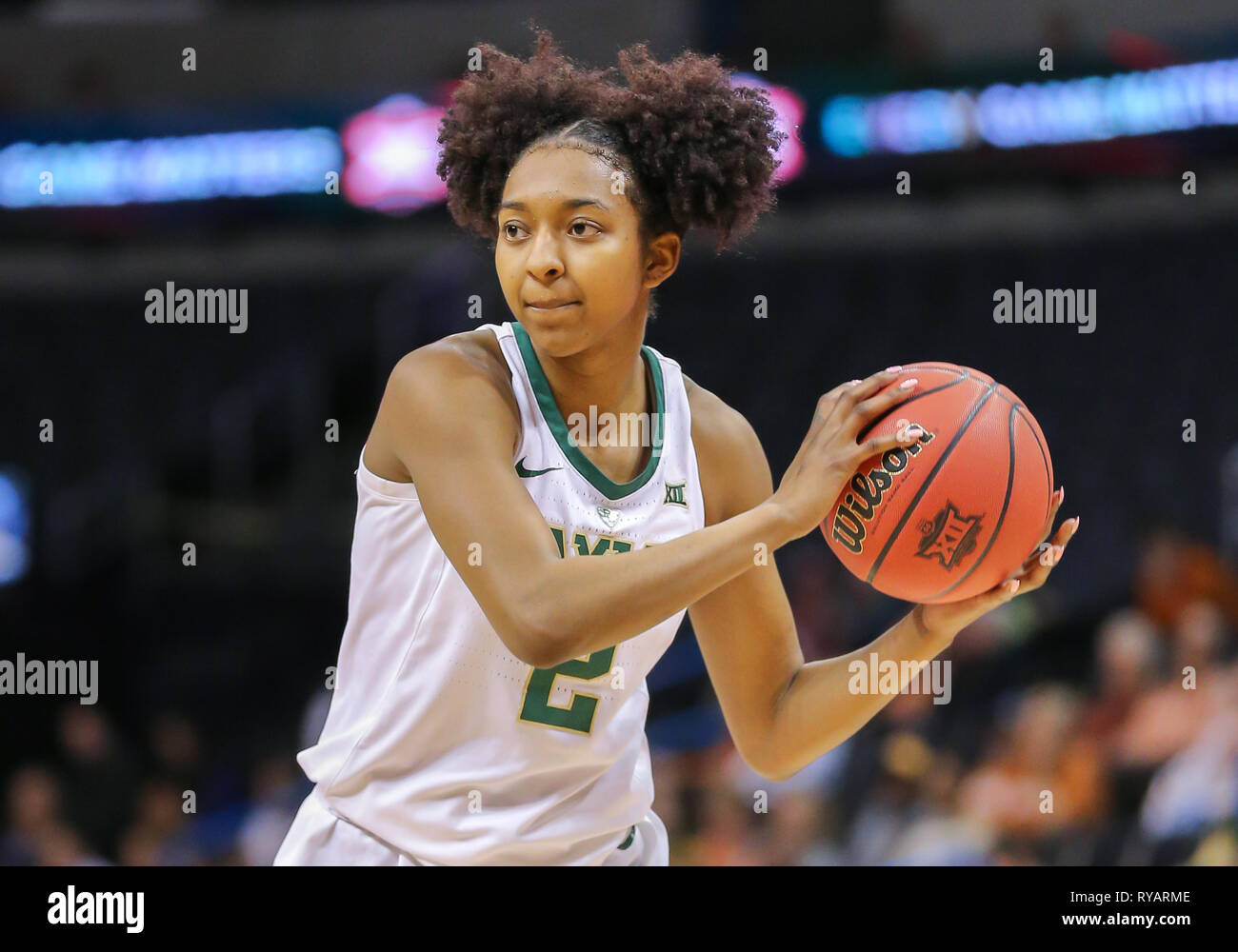 March 9, 2019: Baylor Guard DiDi Richards (2) with the ball during a Phillips 66 Big 12 Womens Basketball Championship quarterfinal game between the Baylor Lady Bears and the Texas Tech Lady Raiders at Chesapeake Energy Arena in Oklahoma City, OK. Gray Siegel/CSM Stock Photo
