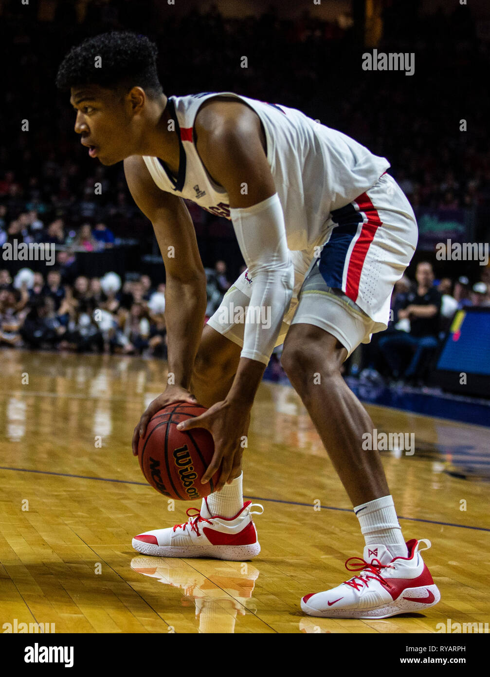 Mar 12 2019 Las Vegas, NV, U.S.A. Gonzaga forward Rui Hachimura (21)looks to pass the ball during the NCAA West Coast Conference Men's Basketball Tournament championship between the Gonzaga Bulldogs and the Saint Mary's Gaels 47-60 lost at Orleans Arena Las Vegas, NV. Thurman James/CSM Stock Photo