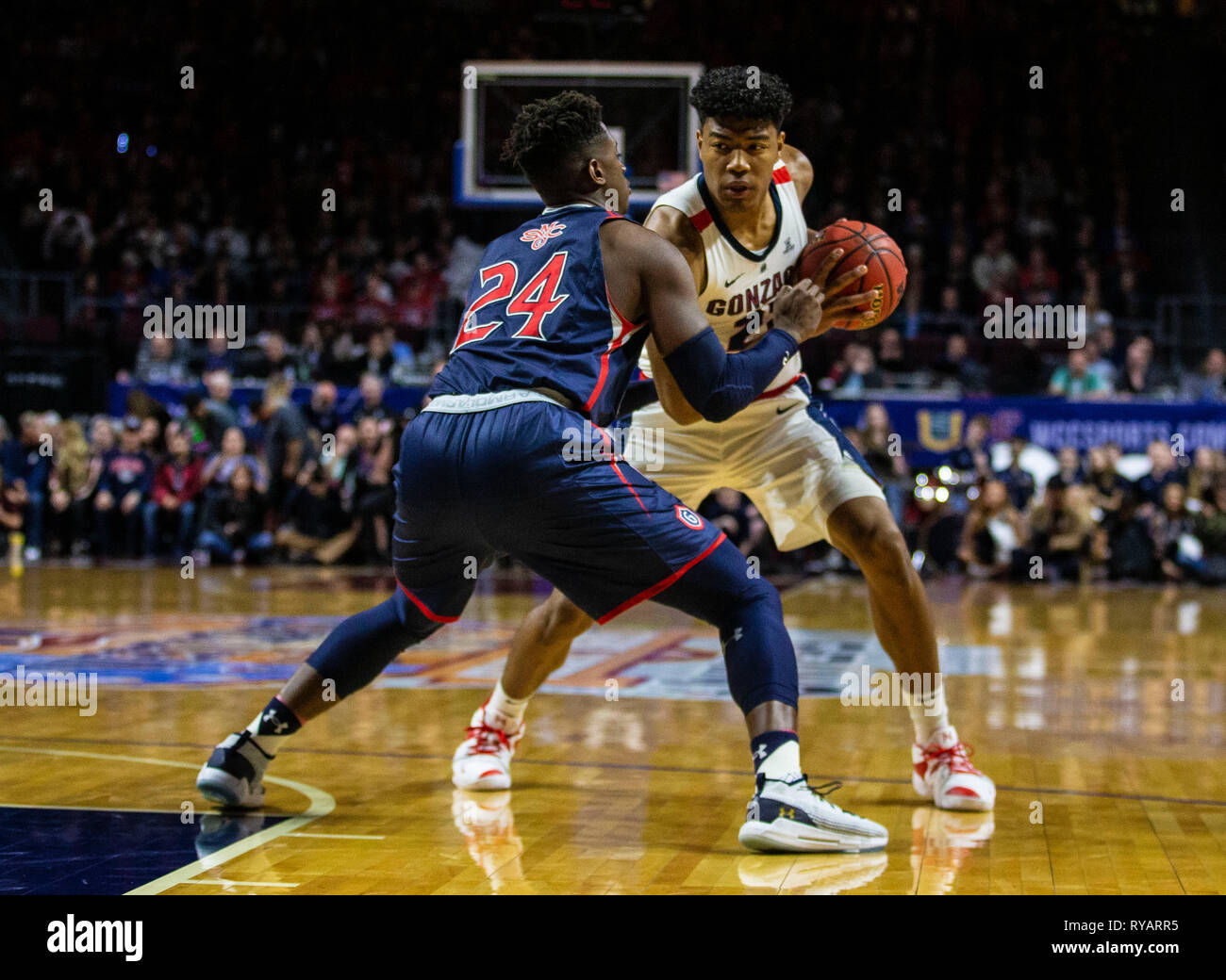 Mar 12 2019 Las Vegas, NV, U.S.A. Gonzaga forward Rui Hachimura (21) at the top of the key during the NCAA West Coast Conference Men's Basketball Tournament championship between the Gonzaga Bulldogs and the Saint Mary's Gaels 47-60 lost at Orleans Arena Las Vegas, NV. Thurman James/CSM Stock Photo