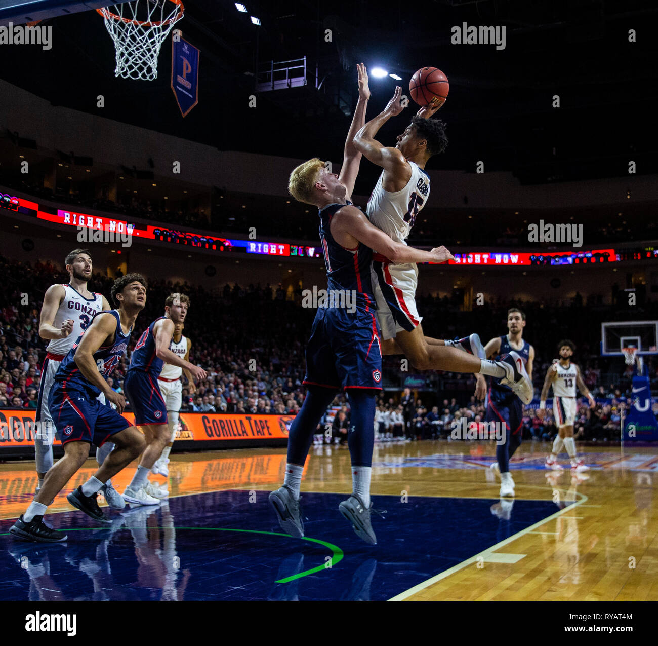 Mar 12 2019 Las Vegas, NV, U.S.A. Gonzaga forward Brandon Clarke (15) drives to the basket during the NCAA West Coast Conference Men's Basketball Tournament championship between the Gonzaga Bulldogs and the Saint Mary's Gaels 47-60 lost at Orleans Arena Las Vegas, NV. Thurman James/CSM Stock Photo