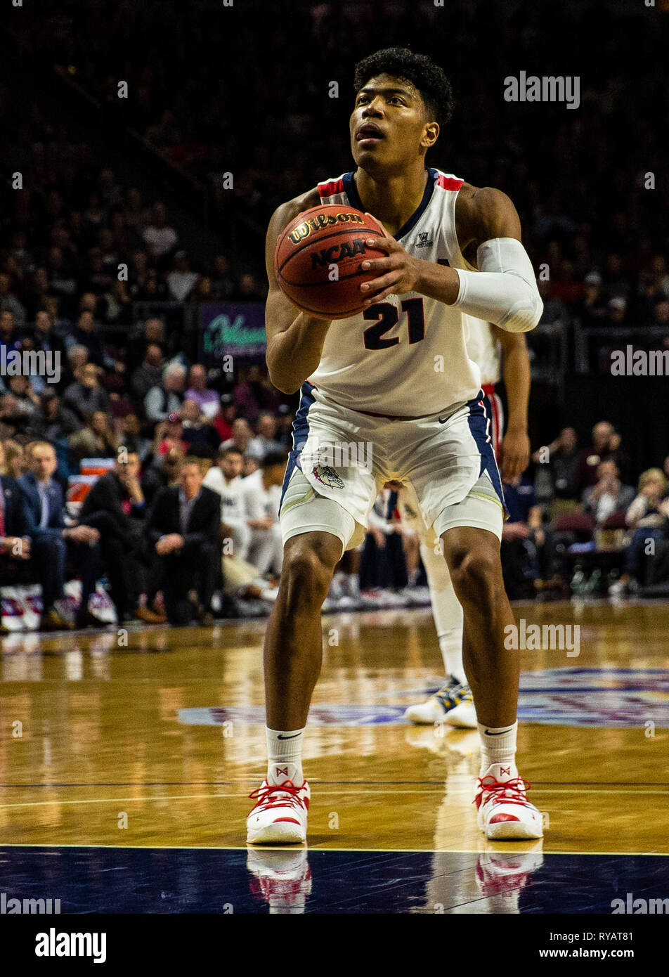 Mar 12 2019 Las Vegas, NV, U.S.A. Gonzaga forward Rui Hachimura (21) at the free throw line during the NCAA West Coast Conference Men's Basketball Tournament championship between the Gonzaga Bulldogs and the Saint Mary's Gaels 47-60 lost at Orleans Arena Las Vegas, NV. Thurman James/CSM Stock Photo