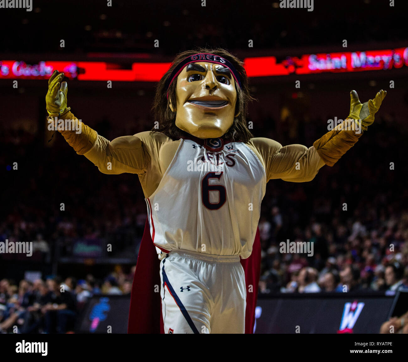Mar 12 2019 Las Vegas, NV, U.S.A. Saint Mary's Mascot during the NCAA West Coast Conference Men's Basketball Tournament championship between the Gonzaga Bulldogs and the Saint Mary's Gaels 60-47 win at Orleans Arena Las Vegas, NV. Thurman James/CSM Stock Photo