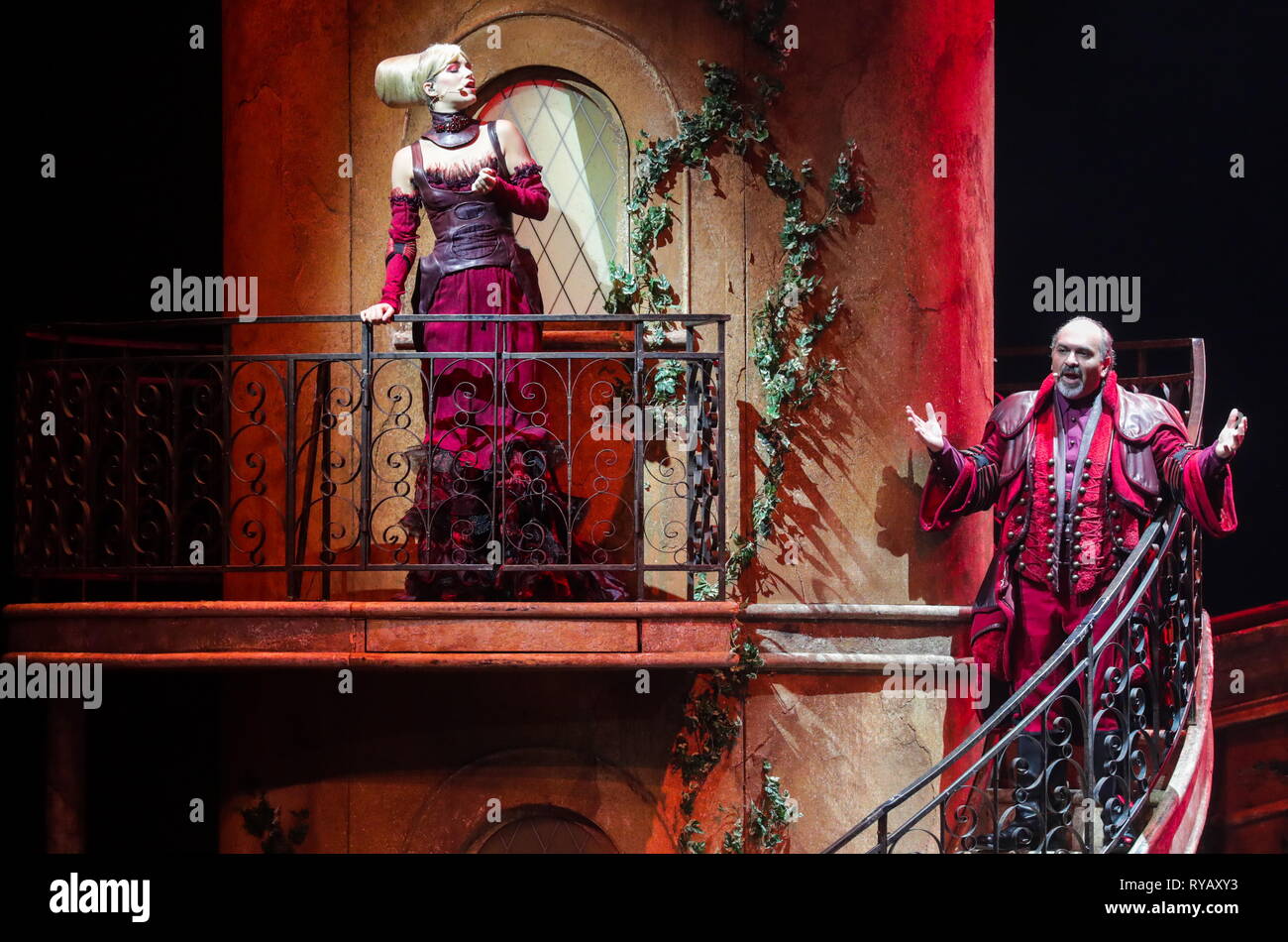 Moscow, Russia. 13Th Mar, 2019. Moscow, Russia - March 13, 2019: Moniek  Boersma (L) As Lady Capulet And Arie Itah As Lord Capulet In A Scene From  Romeo Et Juliette Musical Based