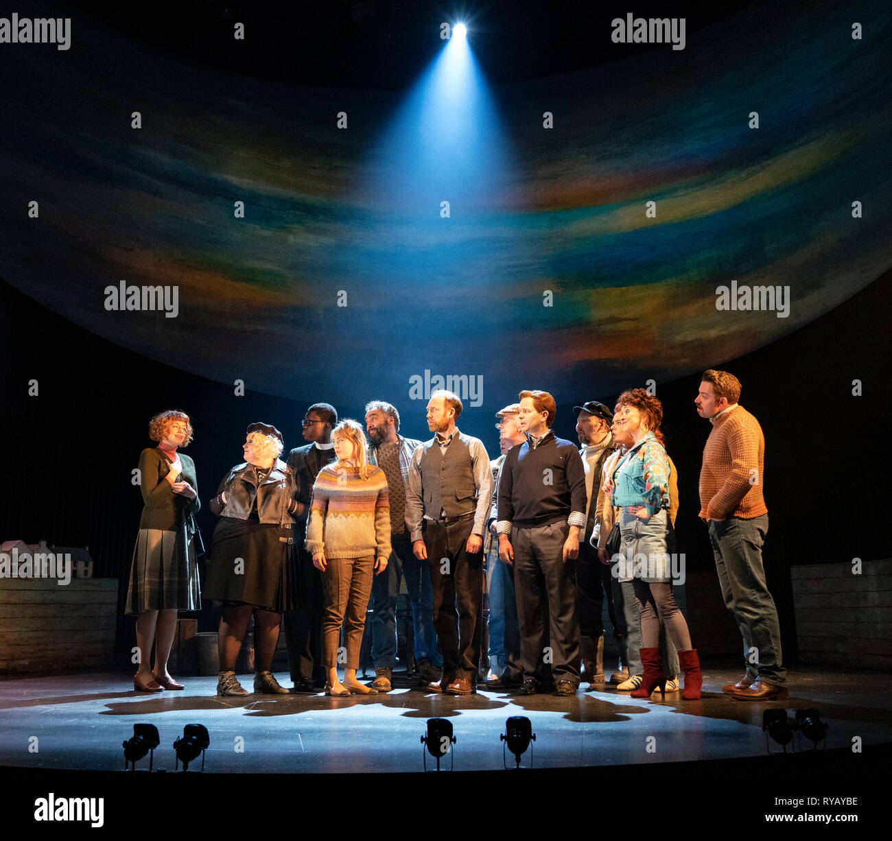 Edinburgh, Scotland, UK. 13th Mar, 2019. Photo call of World Premiere of Local Hero stage adaptation at Royal Lyceum Theatre in Edinburgh. Musical adaptation written by Bill Forsyth and David Grieg with new music by Mark Knopfler, directed by John Crowley. Credit: Iain Masterton/Alamy Live News Stock Photo