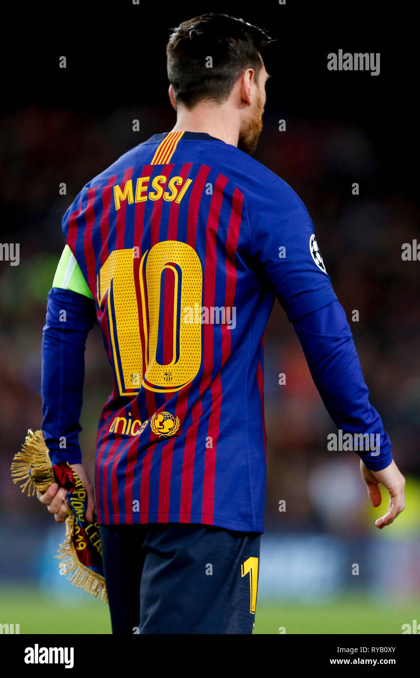 Barcelona, Spain. 13th Mar, 2019. Messi during the match between Barcelona  and Lyon held at the Camp Nou in Barcelona, CA. The match is the second  qualifying round of the UEFA Champions