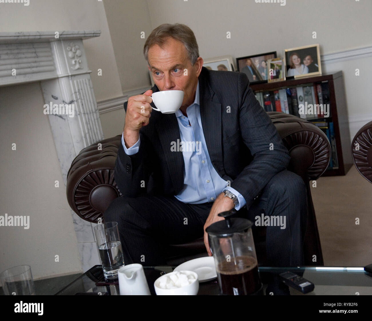 Former British PM Tony Blair pictured in his ' home office ' , 9