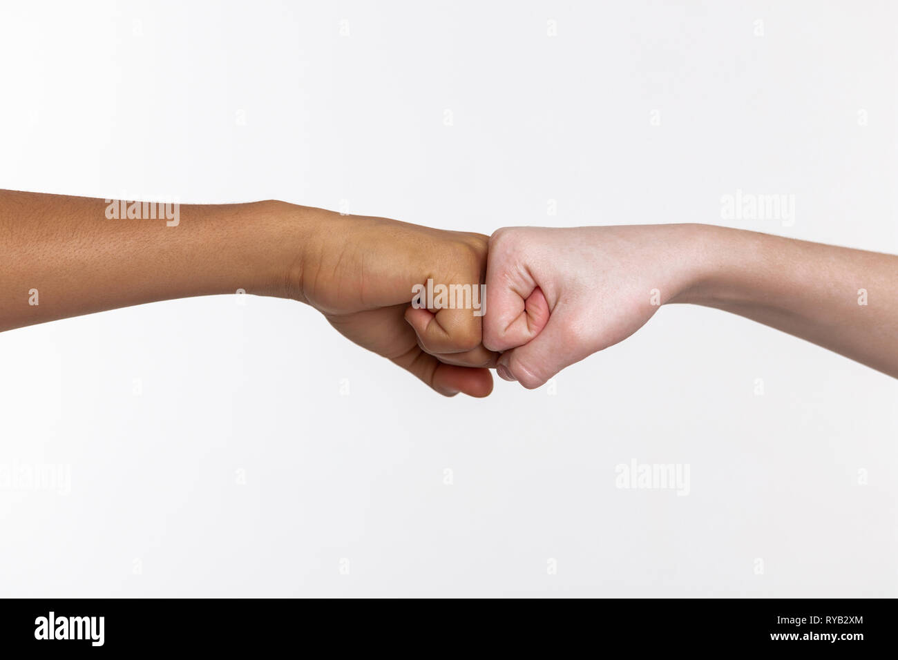 Little kids fists beating each other and expressing victory Stock Photo