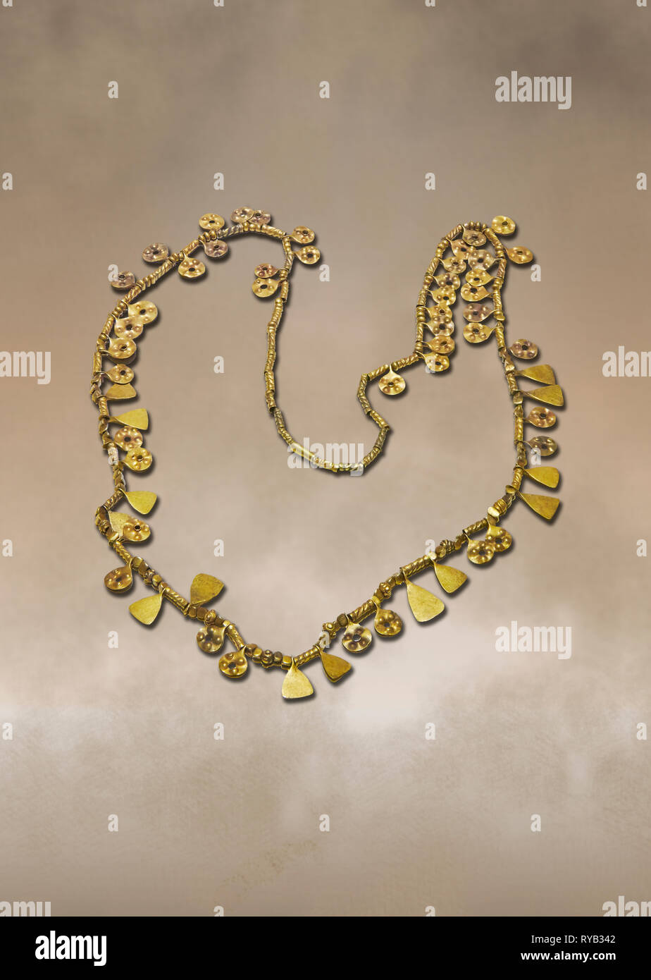 Bronze Age Hattian gold necklace from Grave MA,  possibly a Bronze Age Royal grave (2500 BC to 2250 BC) - Alacahoyuk - Museum of Anatolian Civilisatio Stock Photo