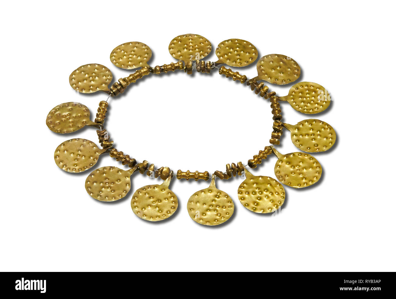 Bronze Age Hattian gold necklace from Grave E,  possibly a Bronze Age Royal grave (2500 BC to 2250 BC) - Alacahoyuk - Museum of Anatolian Civilisation Stock Photo