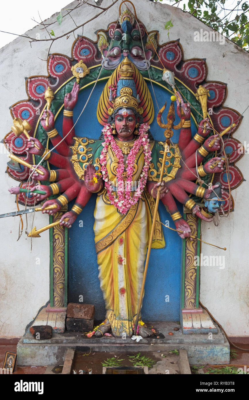 Sculpture dedicated to the Hindu god Durga in a village in Tamil Nadu, India Stock Photo