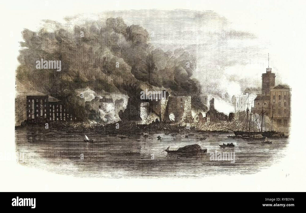 The Great Fire in Southwark: Scene at Cotton's Wharf at Midday UK Stock Photo